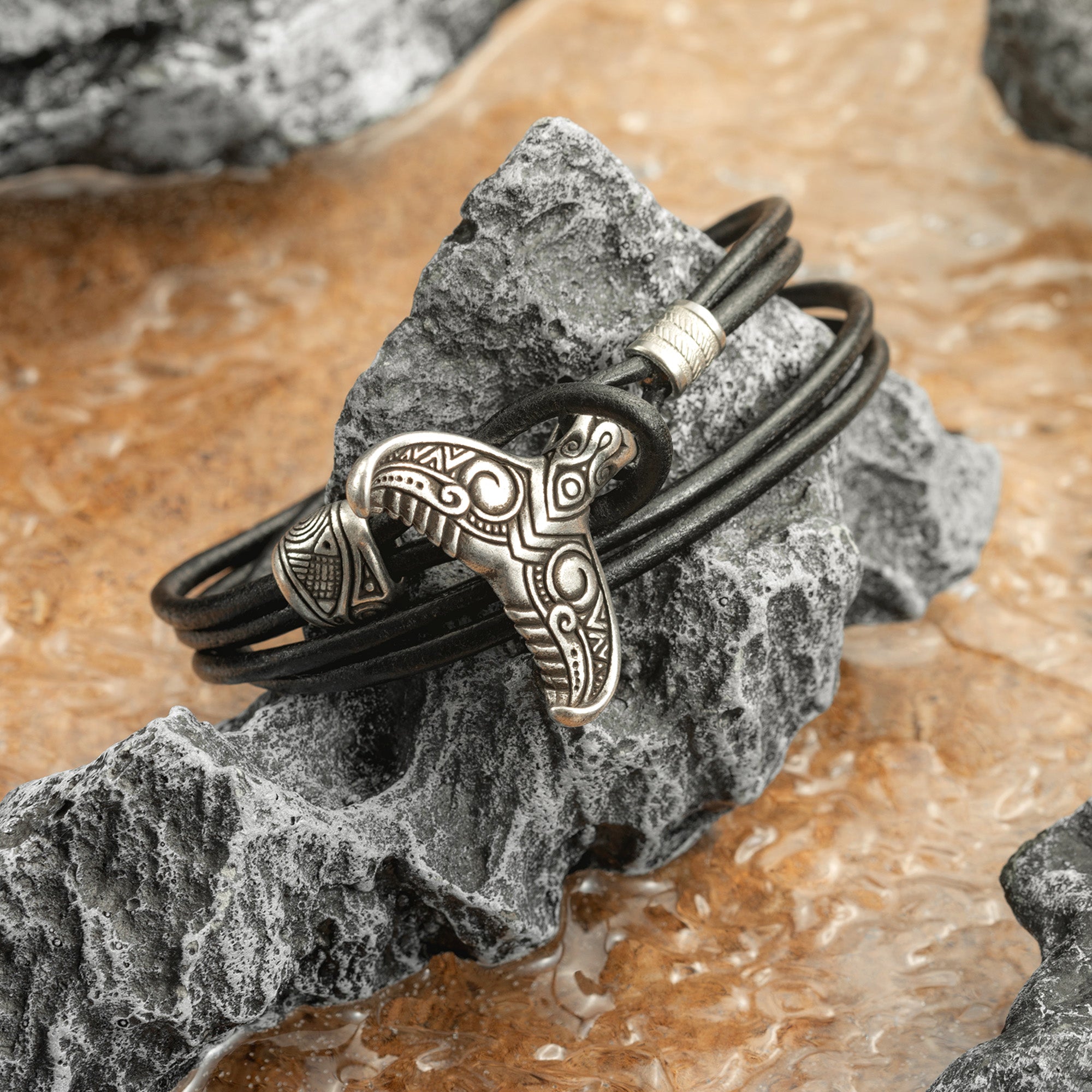 Whale Tail Leather Bracelet – Handmade Bronze Ocean Jewelry