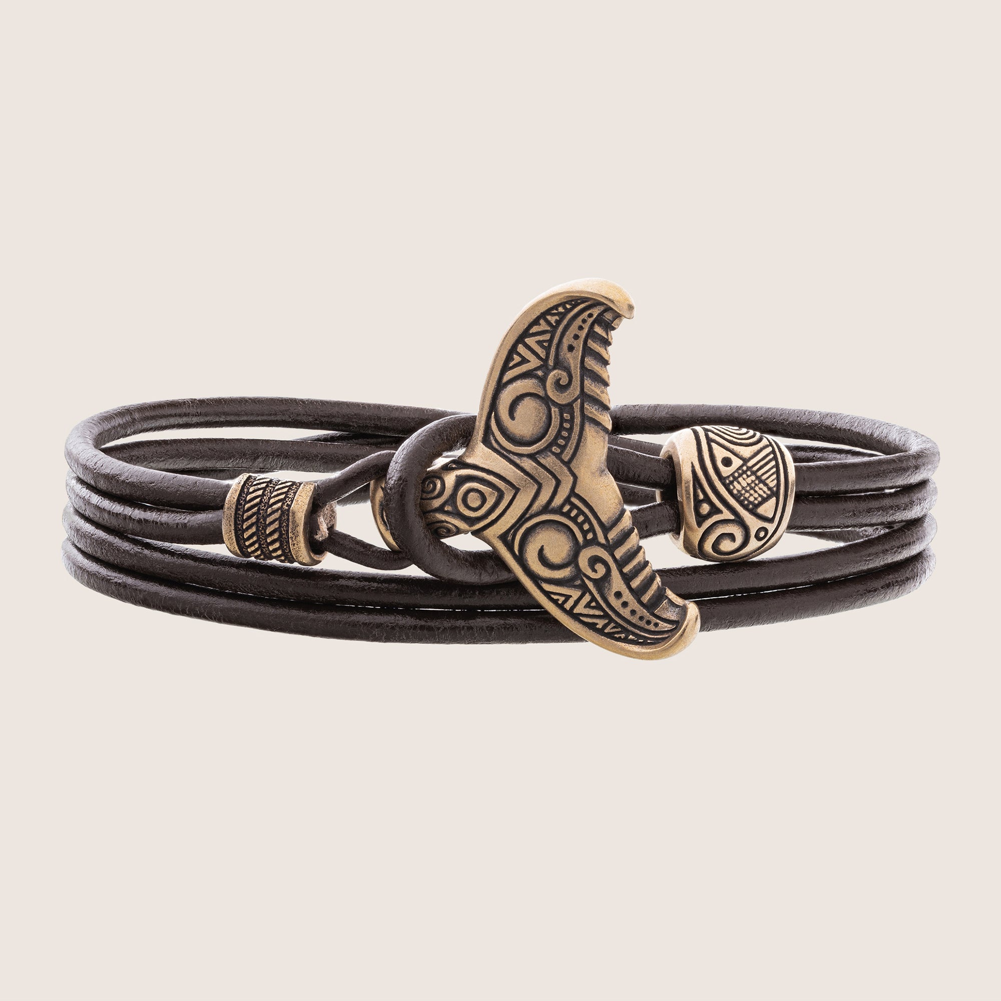 Whale Tail Leather Bracelet – Handmade Bronze Ocean Jewelry