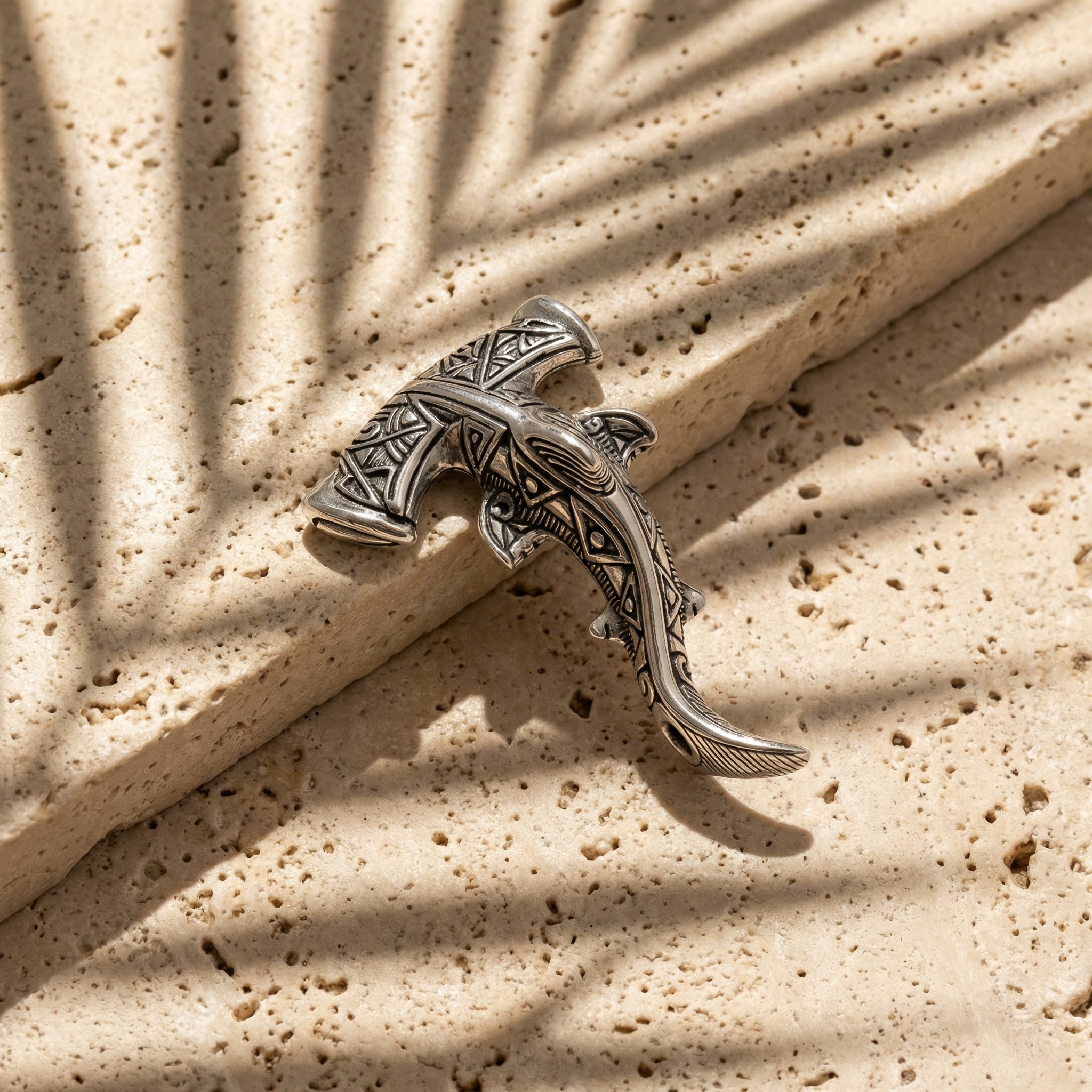 Hammerhead Shark Silver Pendant – Handmade Ocean Tribal Jewelry