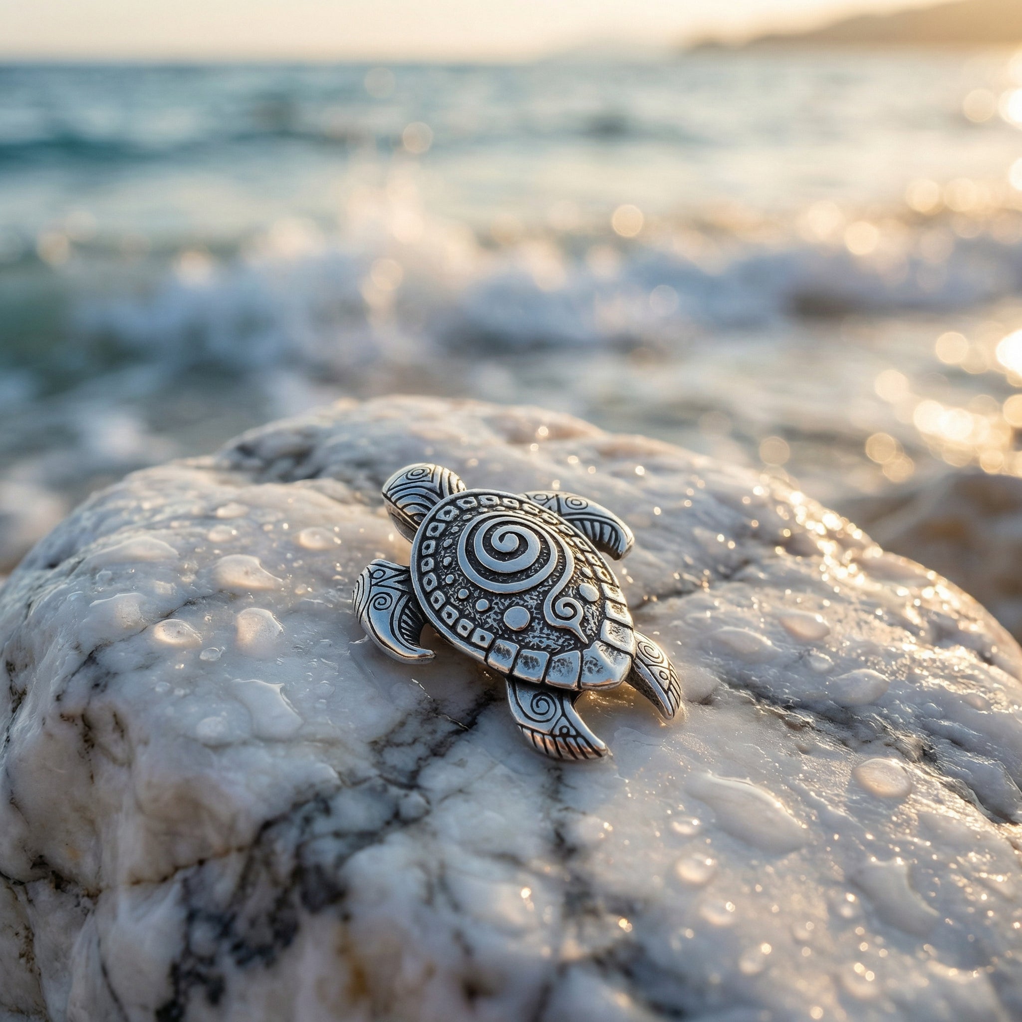 Turtle Sterling Silver Pendant – Handmade Ocean Tribal Jewelry