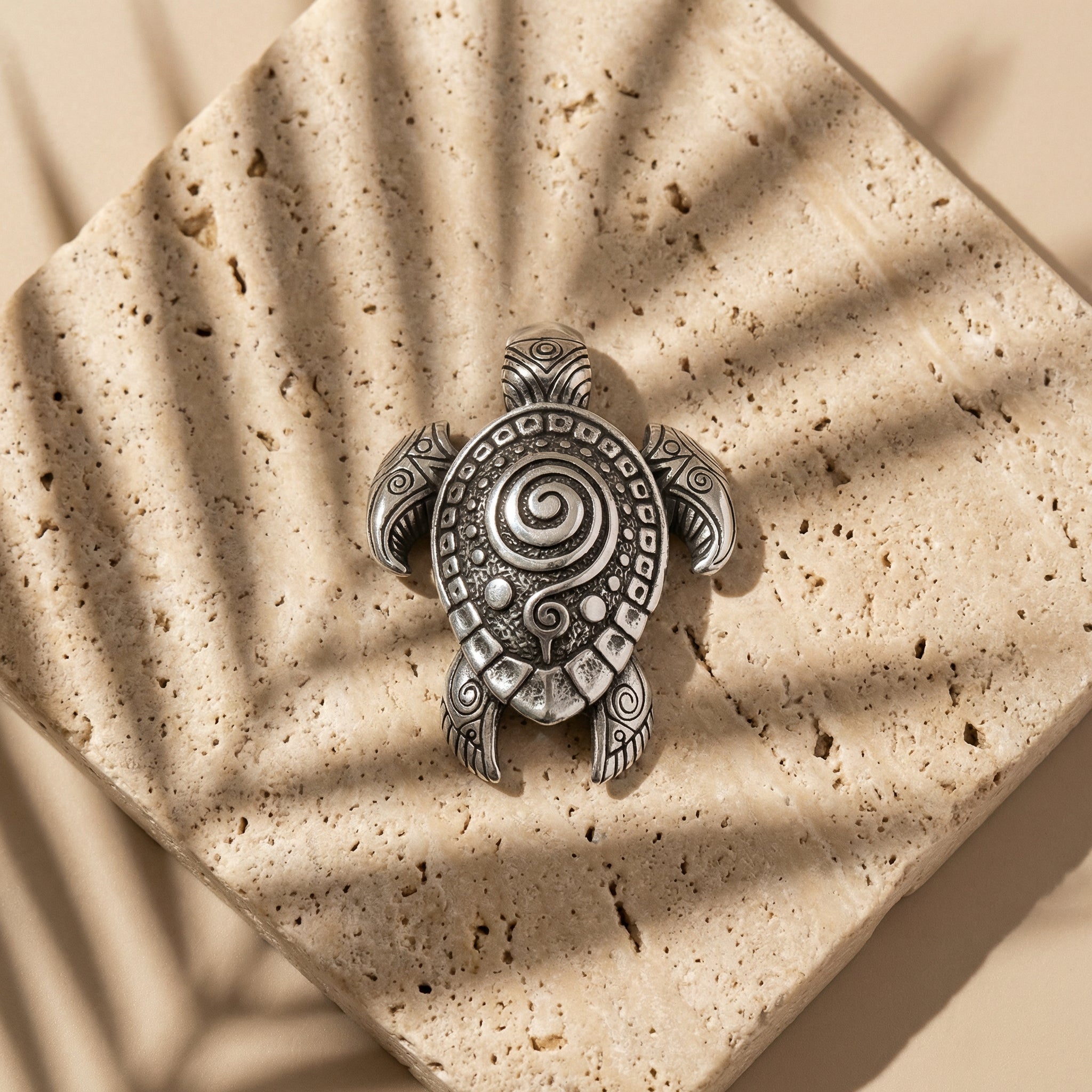 Turtle Sterling Silver Pendant – Handmade Ocean Tribal Jewelry