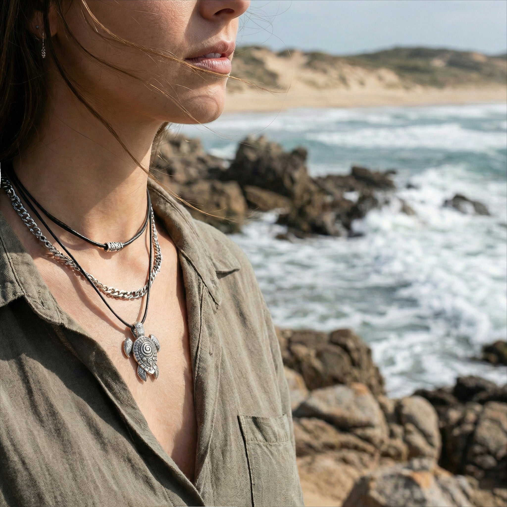 Turtle Sterling Silver Pendant – Handmade Ocean Tribal Jewelry