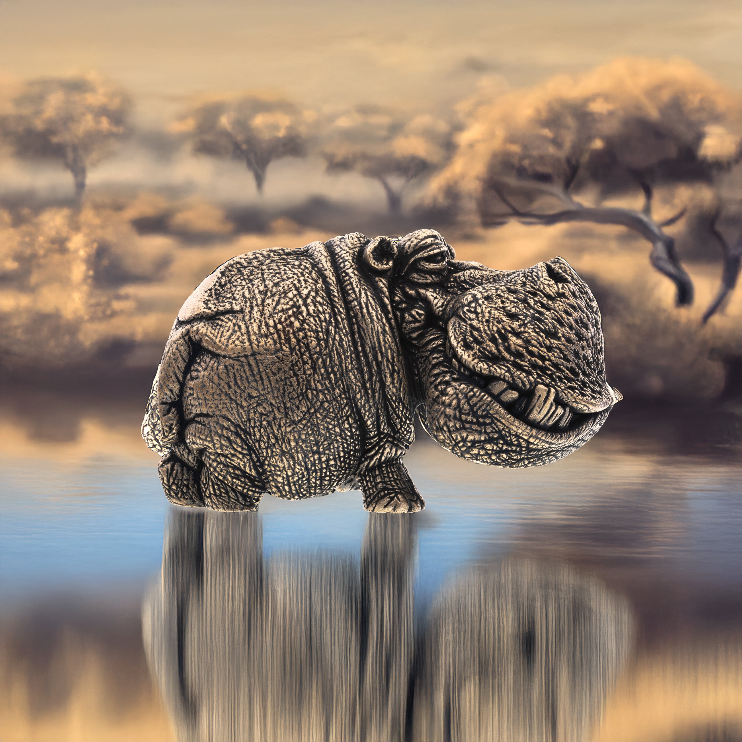 Hippopotamus Bronze Figurine – Miniature Handmade Wildlife Gift