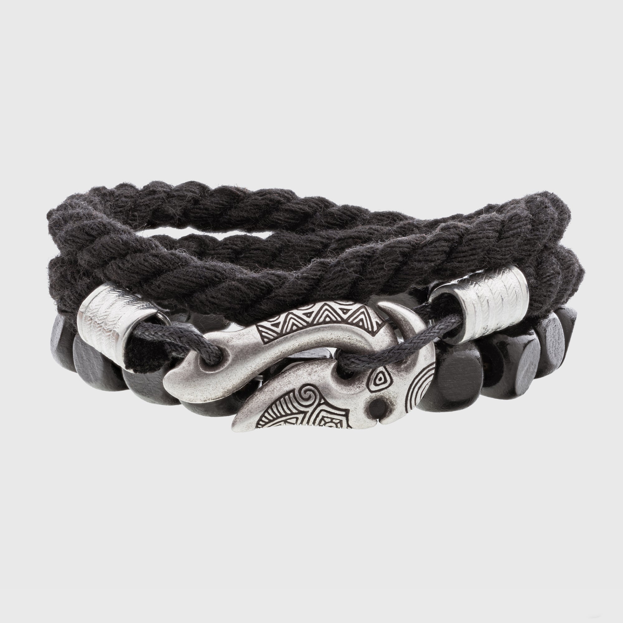 Hei Matau Fish Hook Bracelet Set – Cotton Cord & Wooden Bead Bracelets