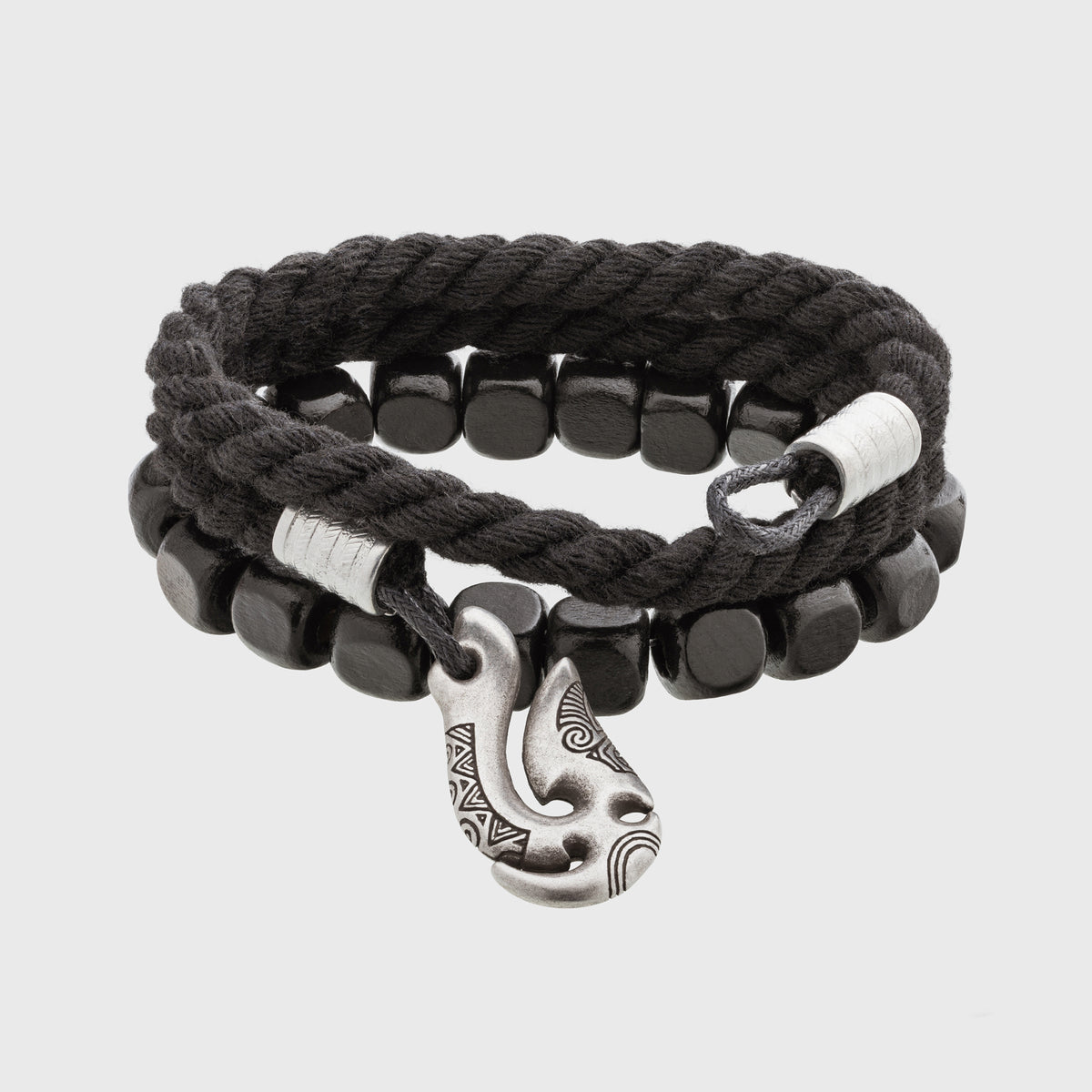 Ensemble de bracelets hameçons Hei Matau – Bracelets en cordon de coton et perles en bois