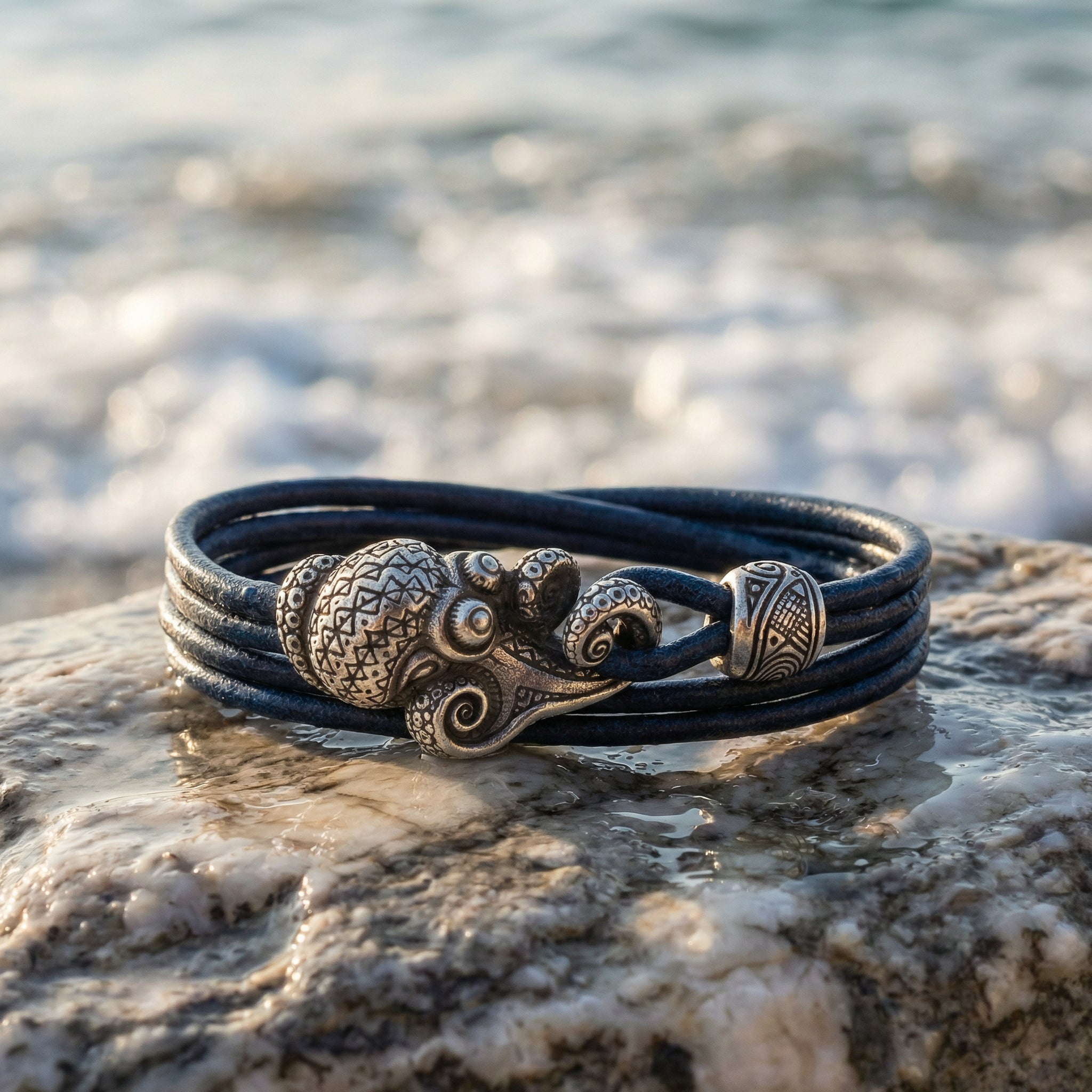 Octopus Leather Bracelet – Handmade Bronze Ocean Tribal Jewelry