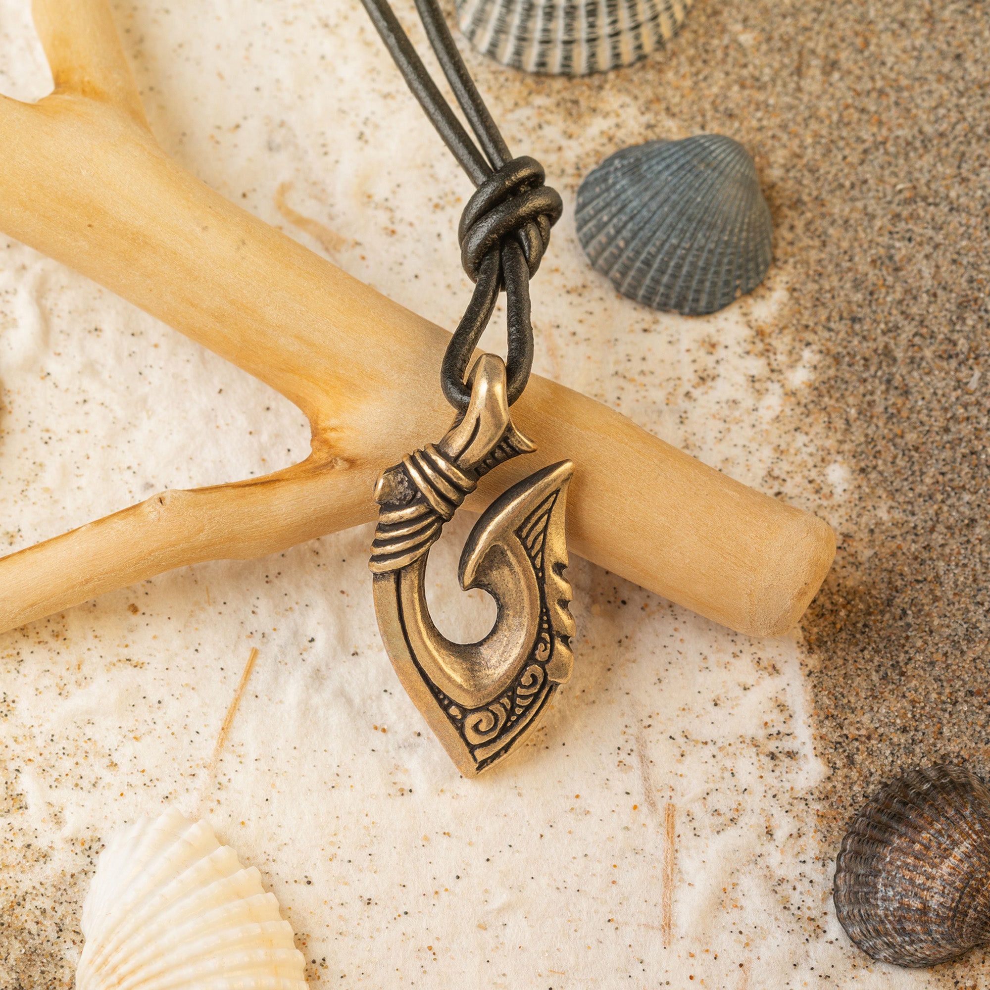 Fish Hook Bronze Necklace – Maori Inspired Hei Matau Symbolic Amulet