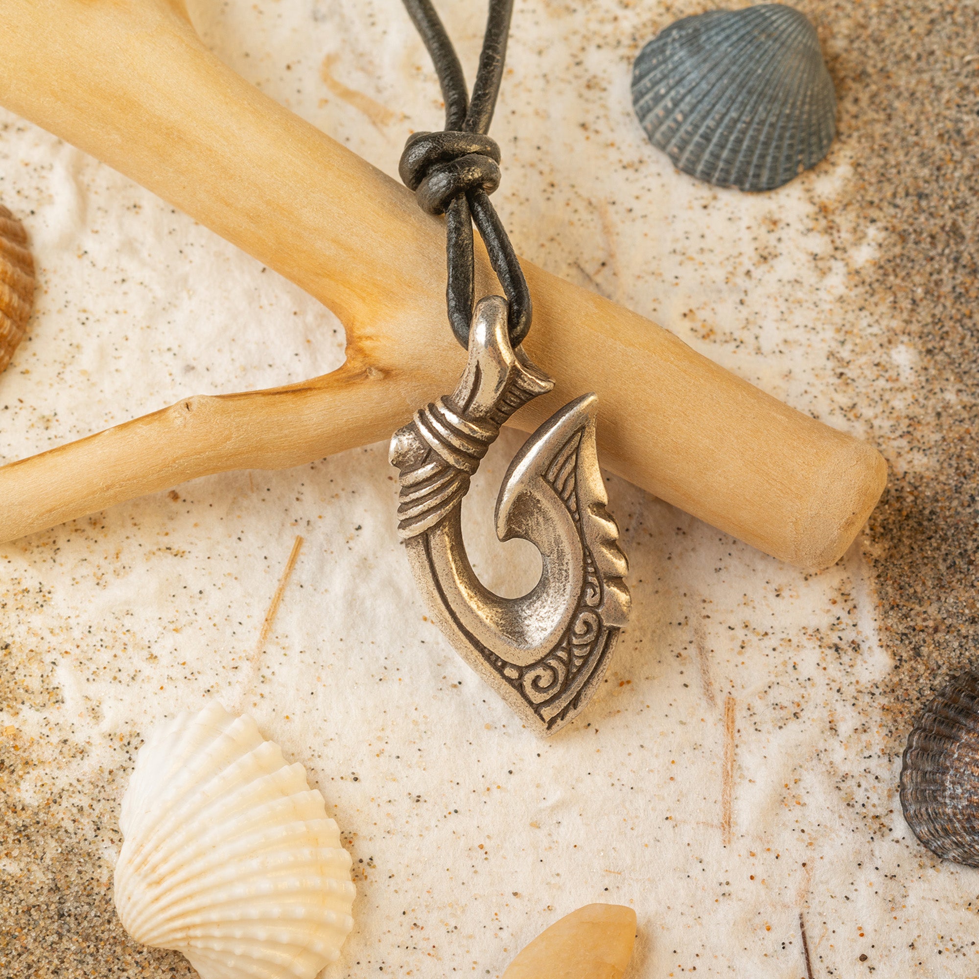 Fish Hook Silver-plated Bronze Necklace – Maori Inspired Hei Matau Symbolic Amulet