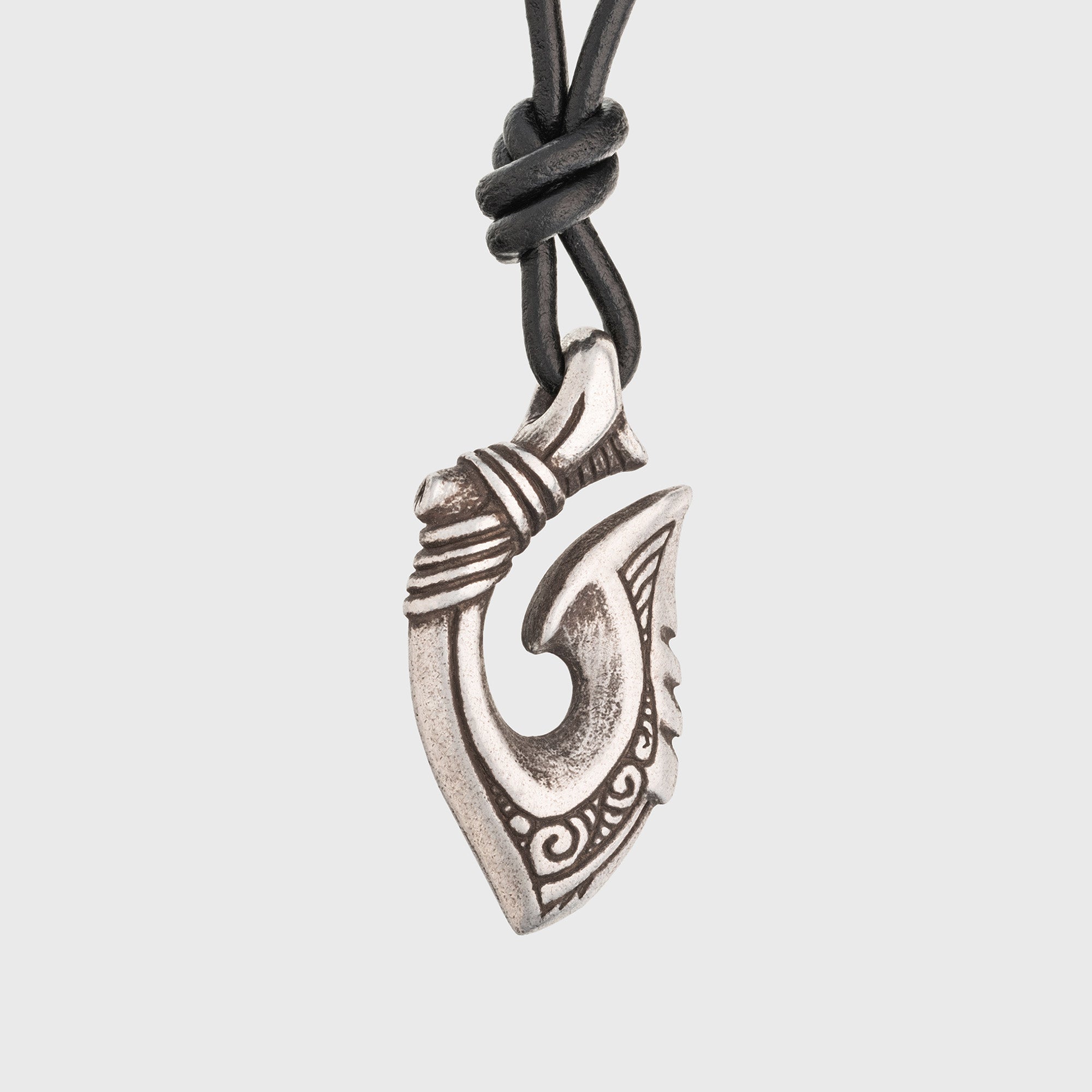 Fish Hook Silver-plated Bronze Necklace – Maori Inspired Hei Matau Symbolic Amulet