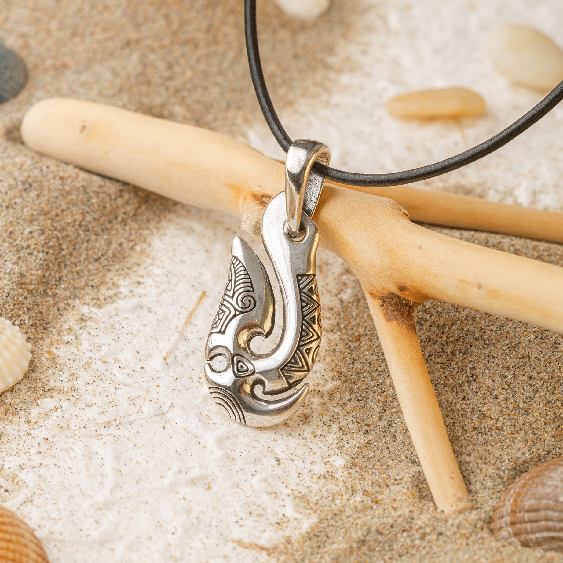 Fish Hook Maori Style Pendant – 925 Silver Hei Matau Symbolic Gift