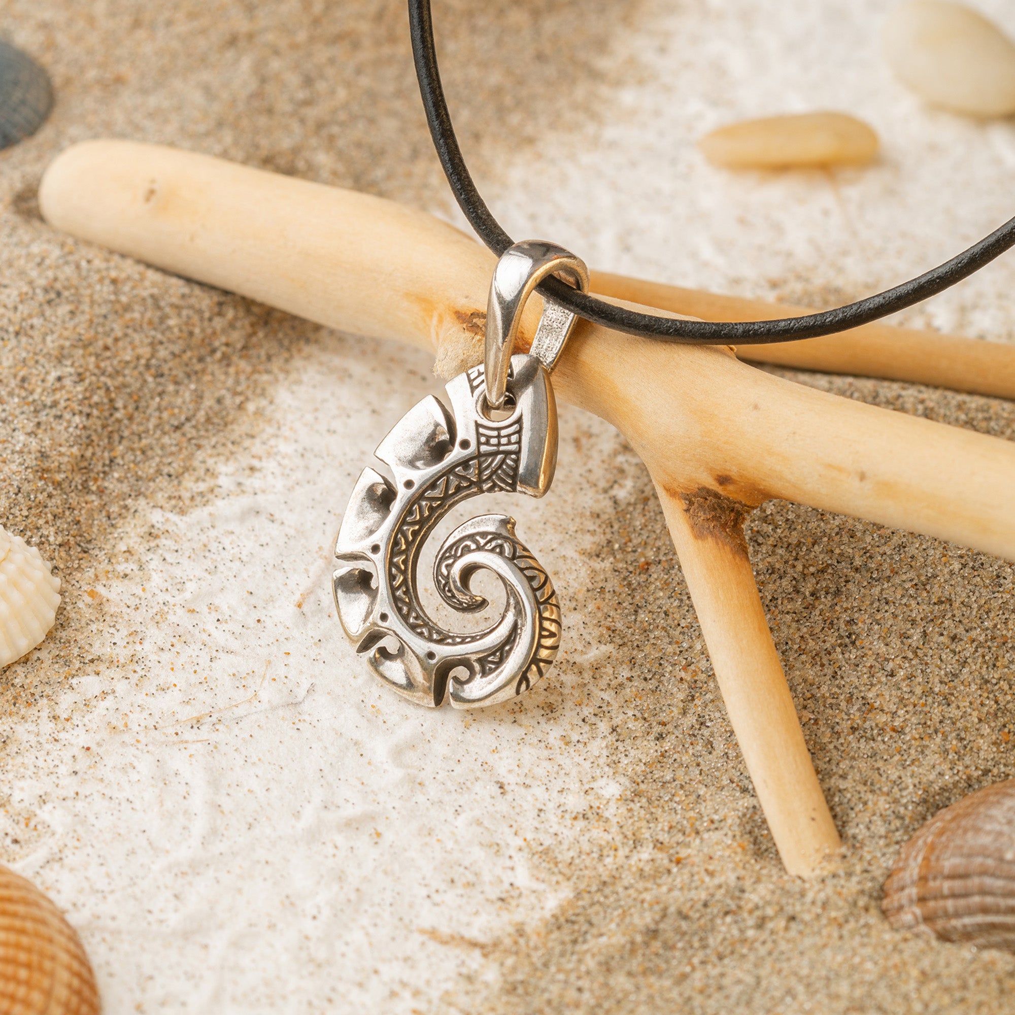 Fish Hook 925 Silver Pendant – Maori Inspired Hei Matau Symbolic Amulet