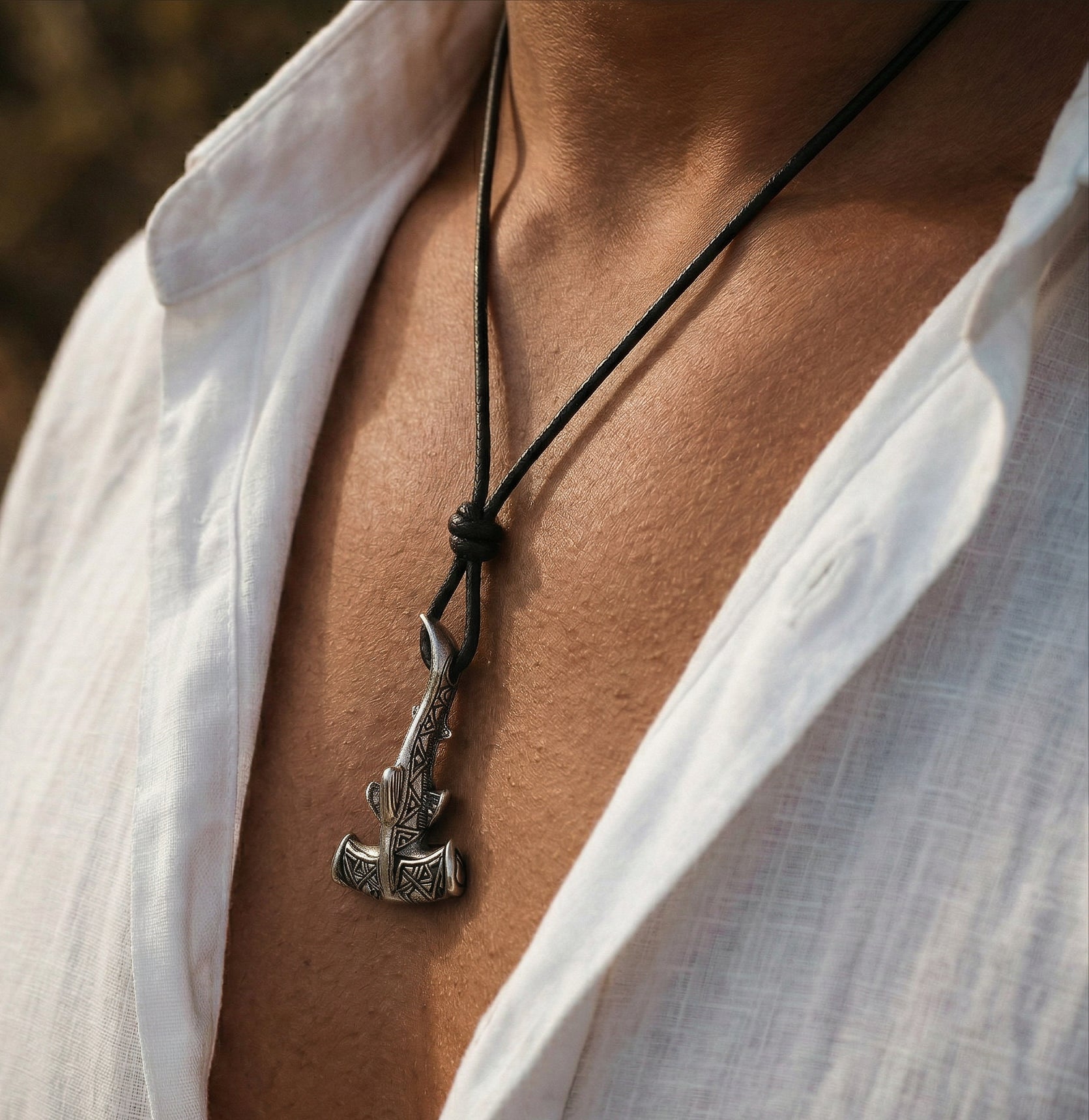 Hammerhead Shark Silver-plated Bronze Pendant – Handmade Ocean Tribal Jewelry
