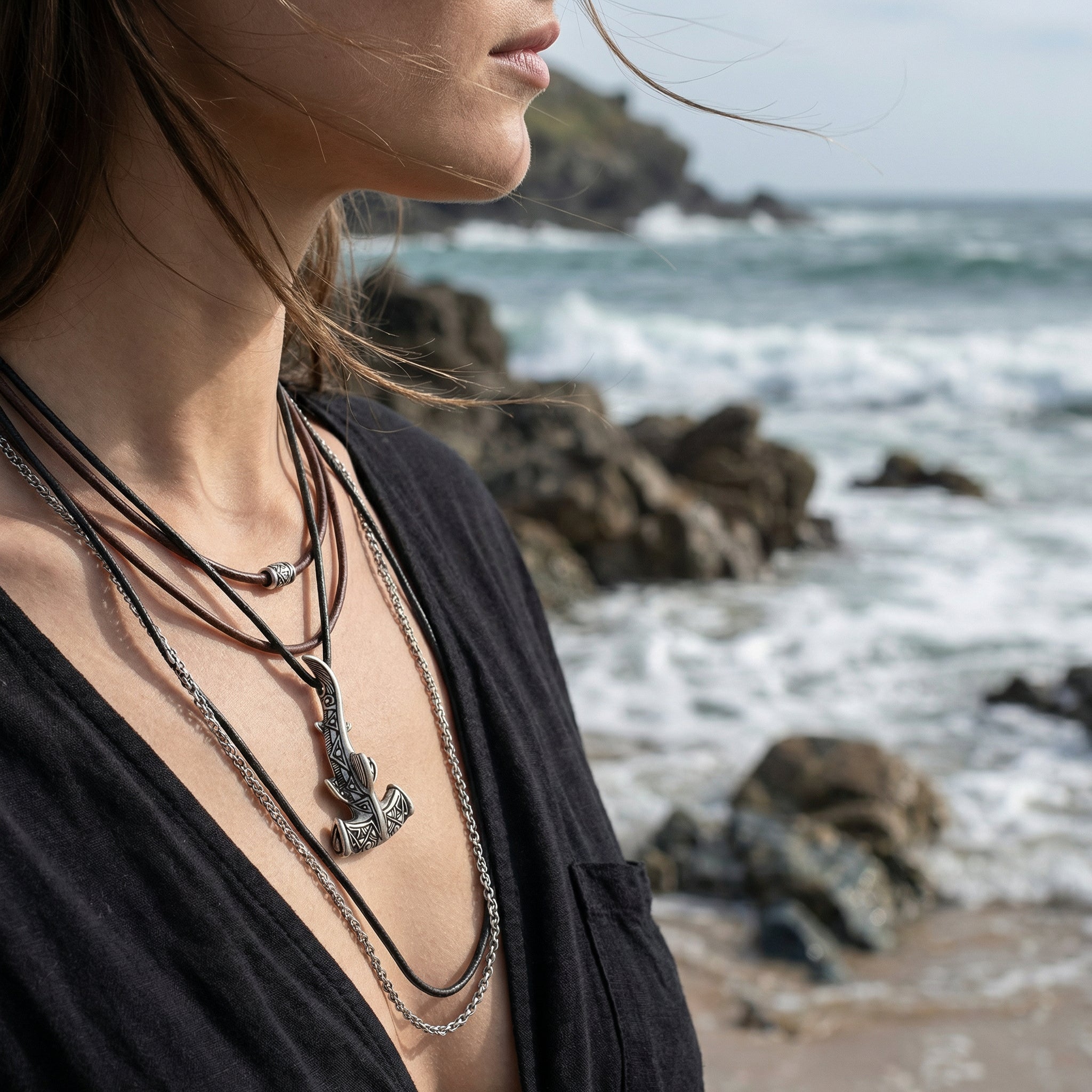 Hammerhead Shark Silver-plated Bronze Pendant – Handmade Ocean Tribal Jewelry