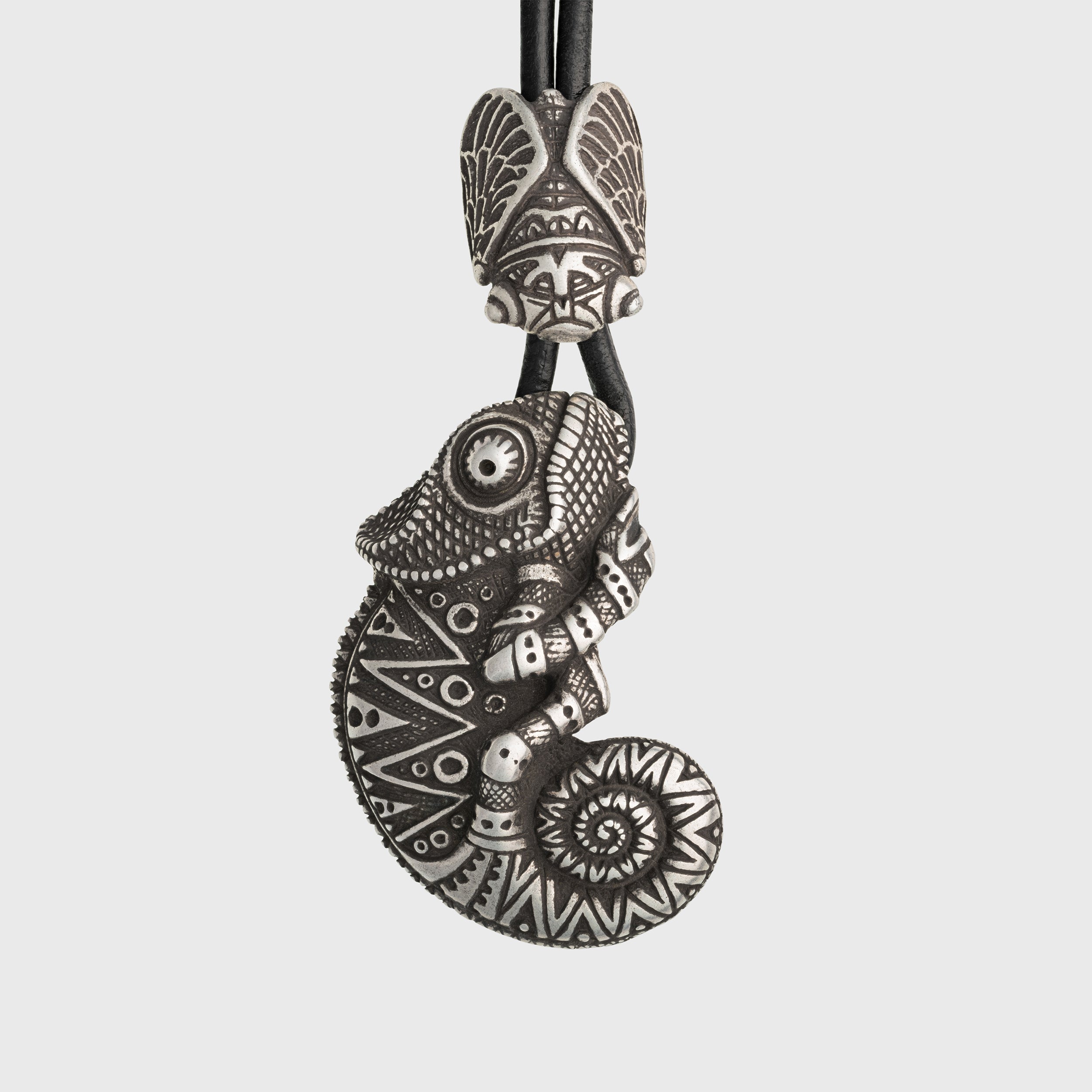Chameleon & Cicada Pendant – Silver-Plated Bronze Tribal Jewelry