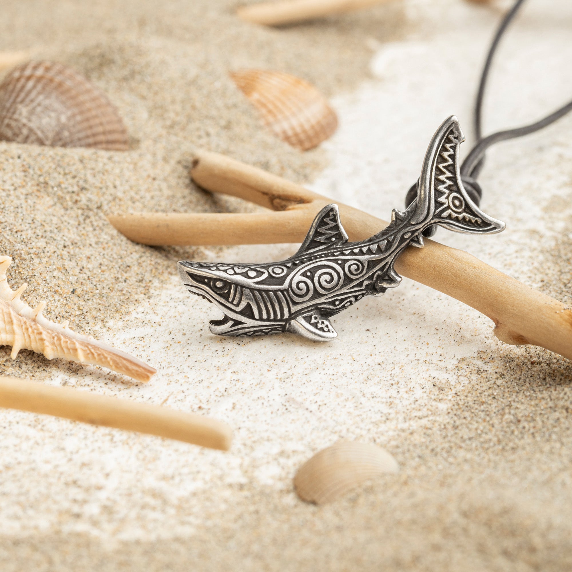 Great White Shark Pendant – Silver-plated Bronze Ocean Totem Jewelry