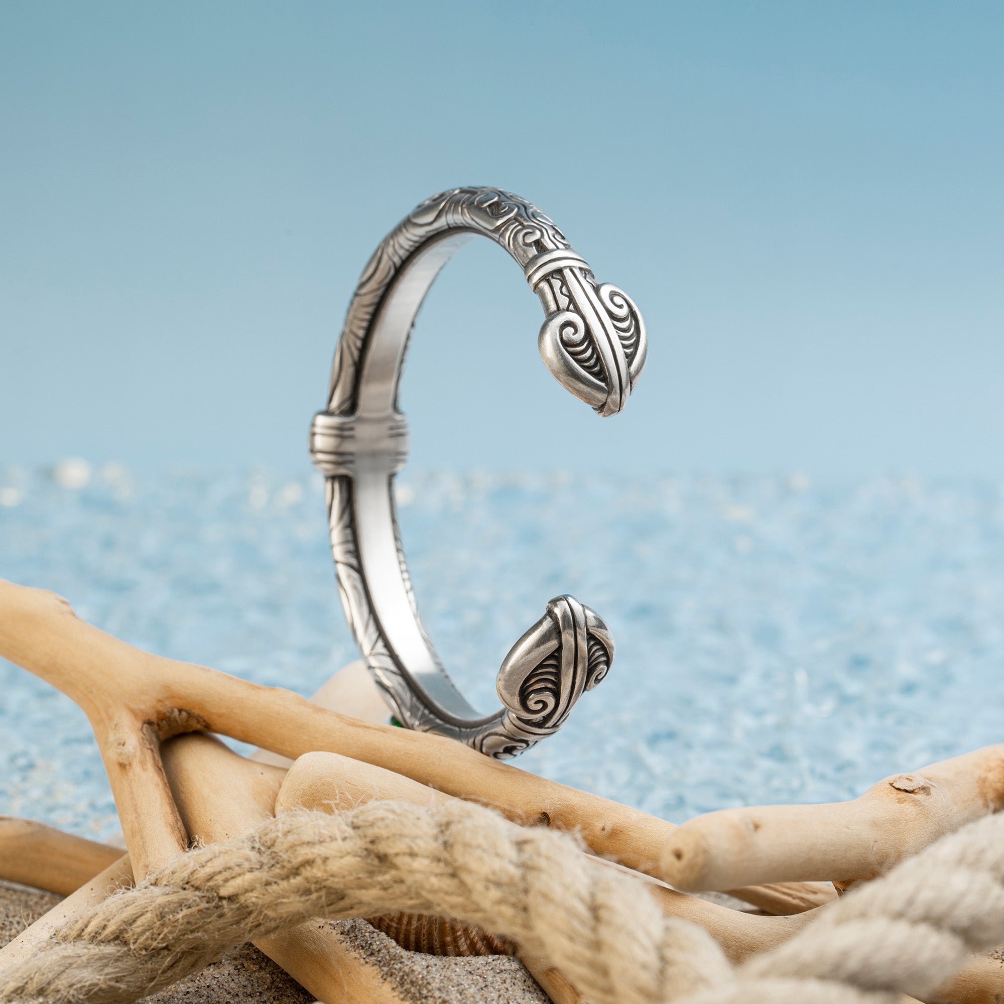 Maori Koru Pewter Bracelet – Adjustable Tribal Ocean Cuff Gift