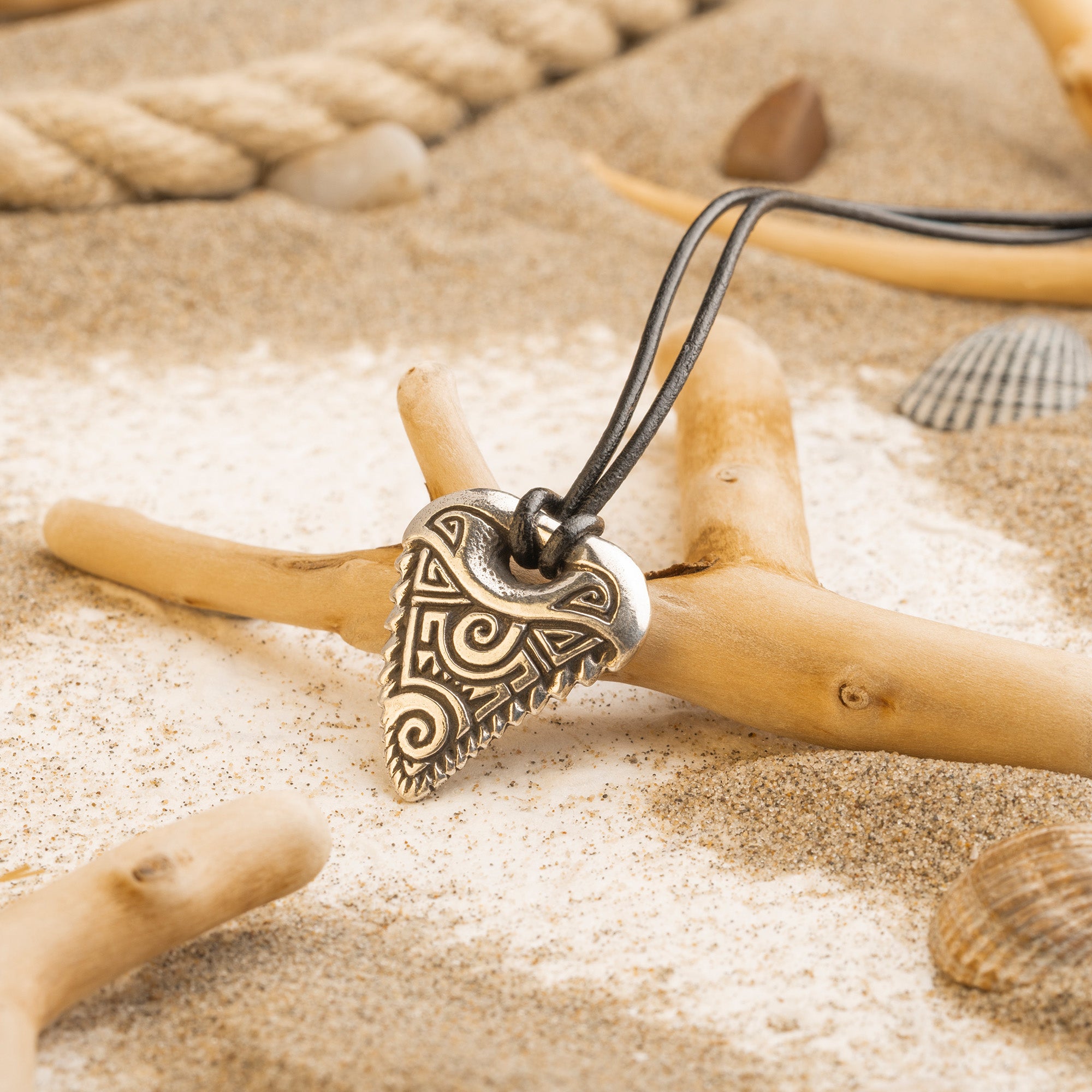 Shark Tooth Silver-plated Bronze Pendant – Handmade Tribal Jewelry
