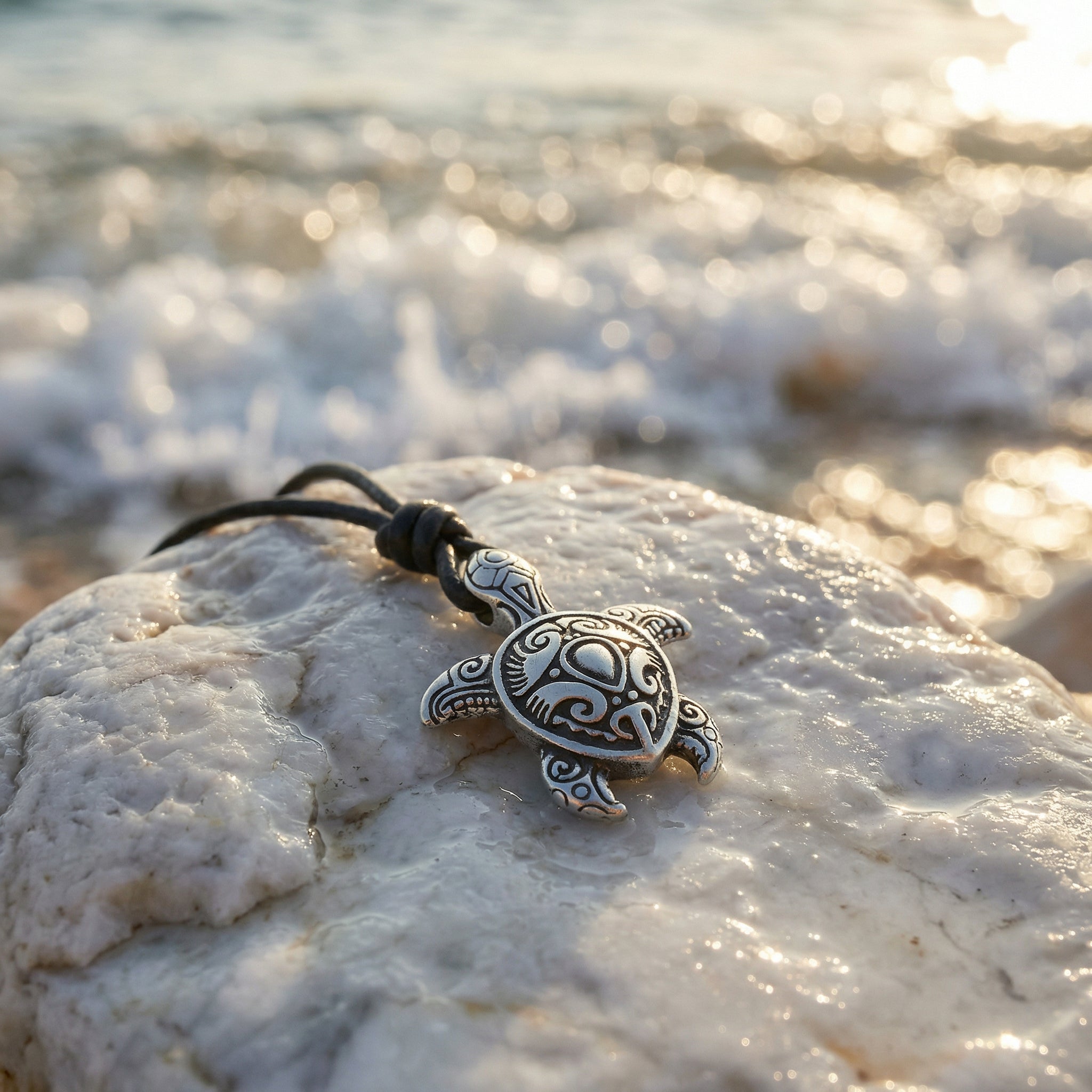 Turtle Sterling Silver Pendant – Ocean-Inspired Tribal Necklace