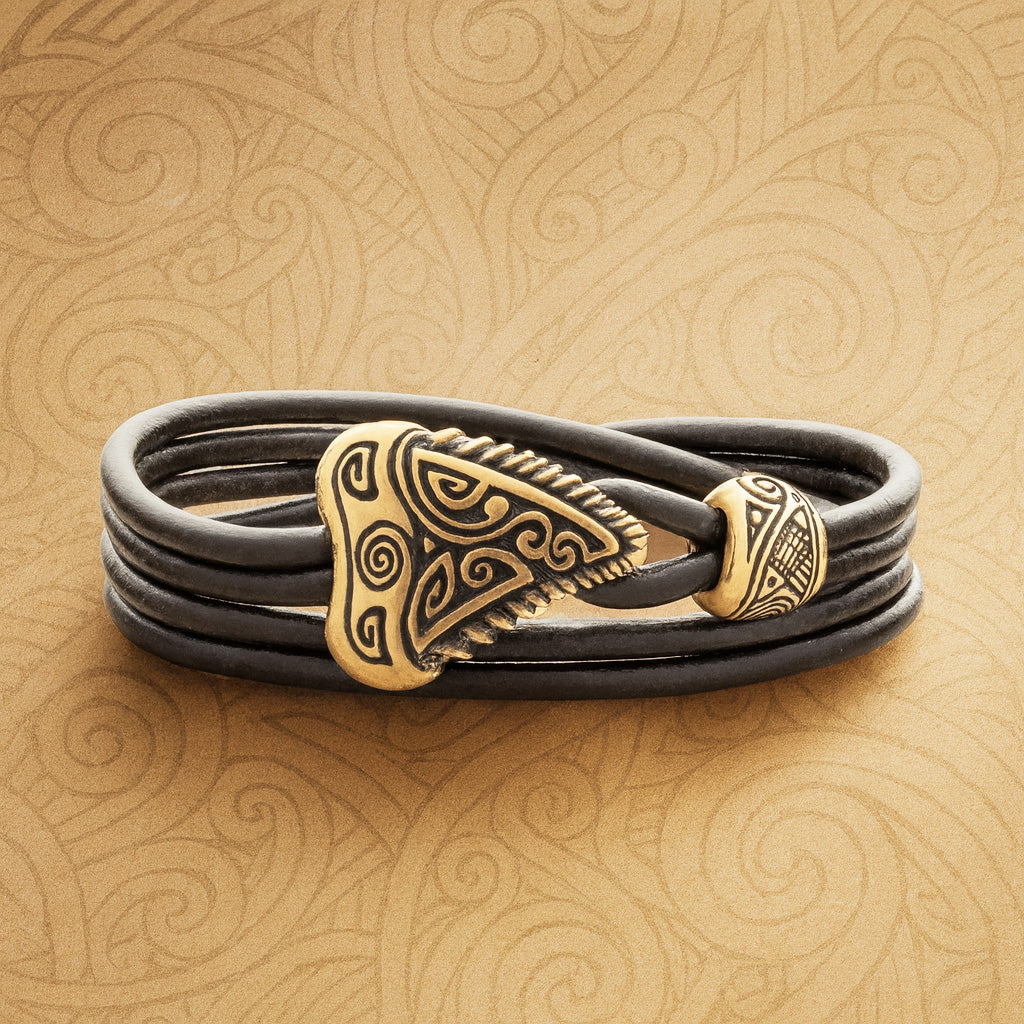 Shark Tooth Leather Bracelet – Bronze Tribal Jewelry