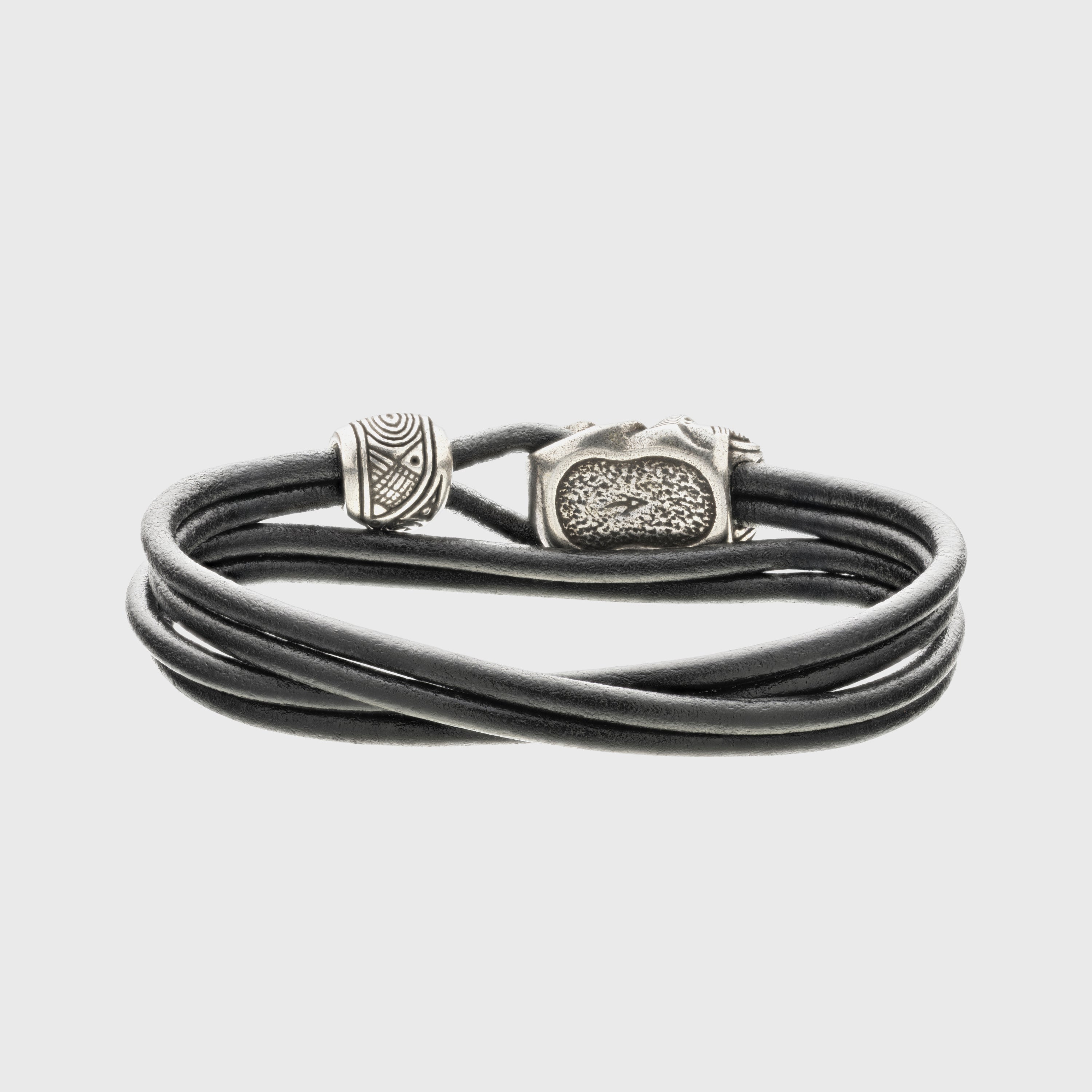 Warrior Mask Leather Bracelet – Tribal-Inspired Bronze Jewelry