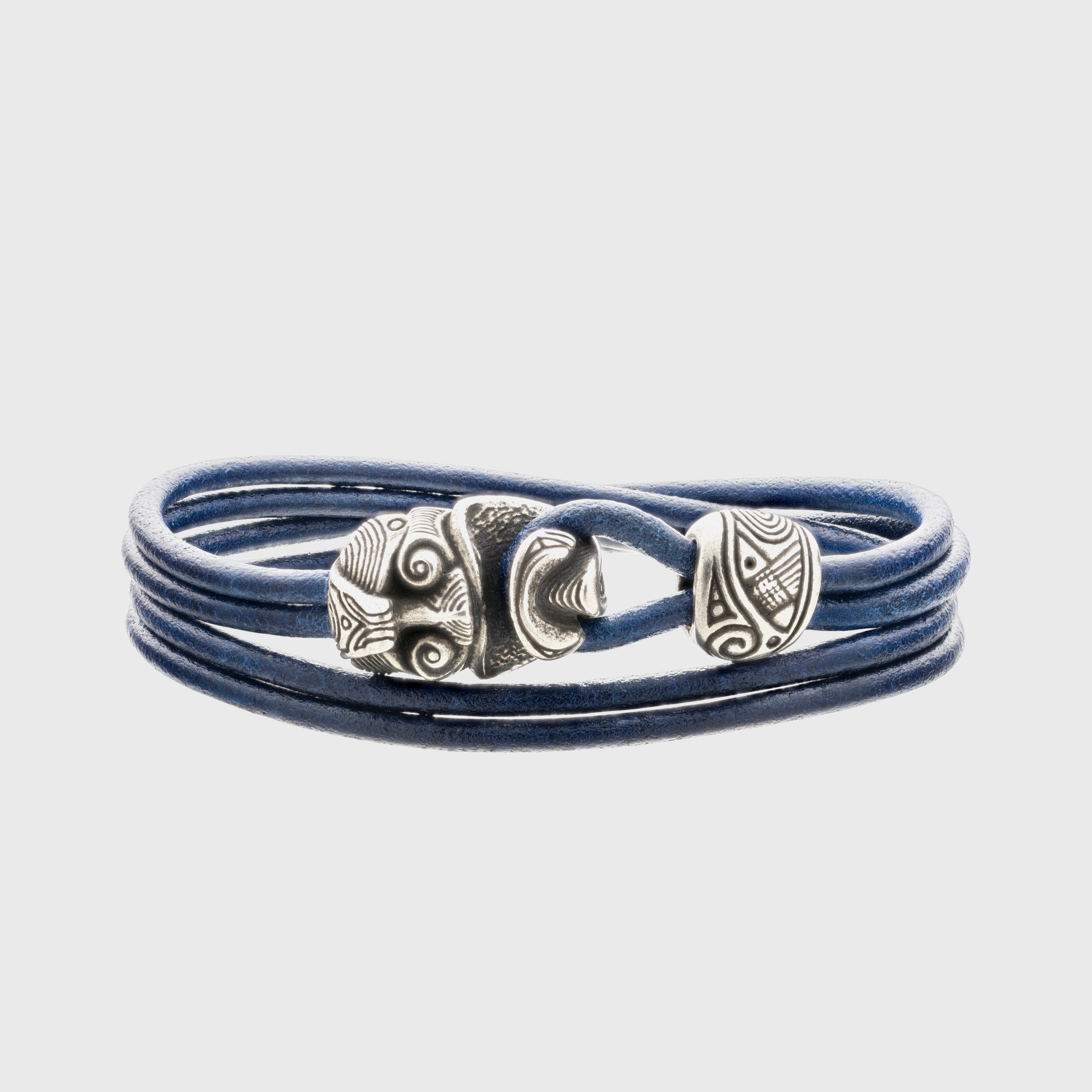Warrior Mask Leather Bracelet – Tribal-Inspired Bronze Jewelry