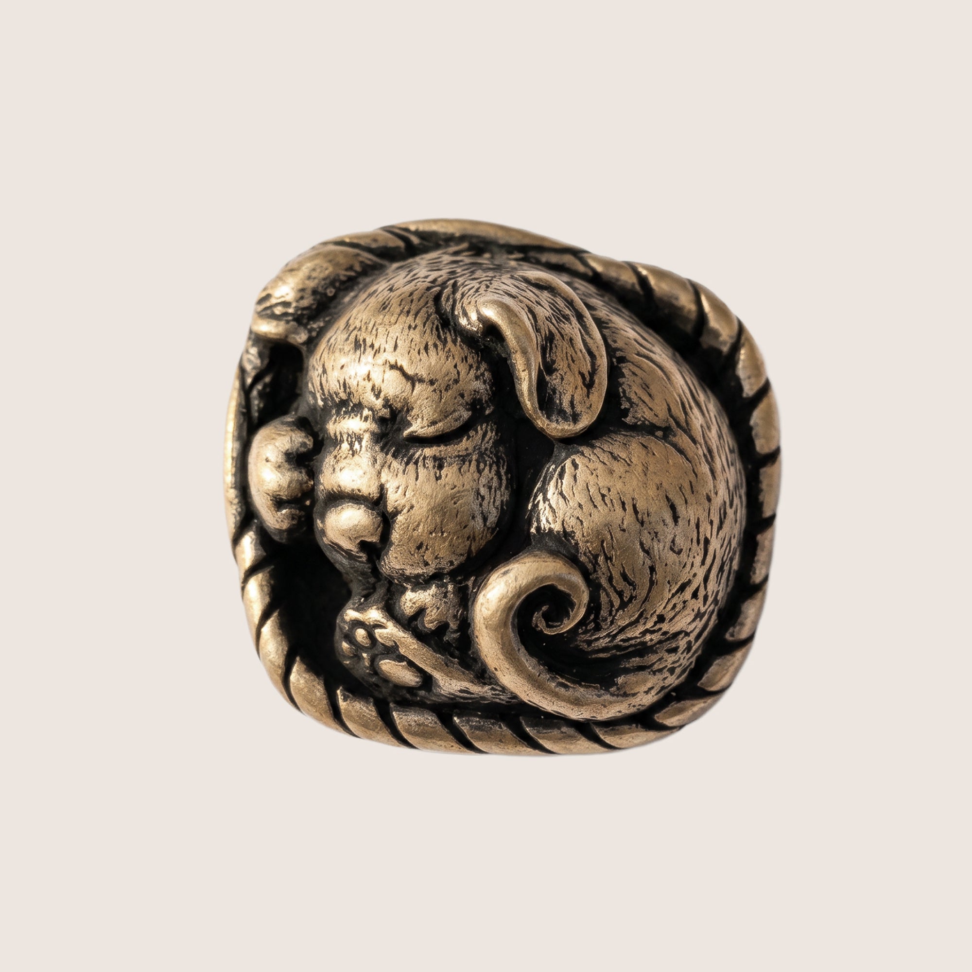 Sleeping Puppy in Basket – Bronze Miniature, Desk Decor & Keychain