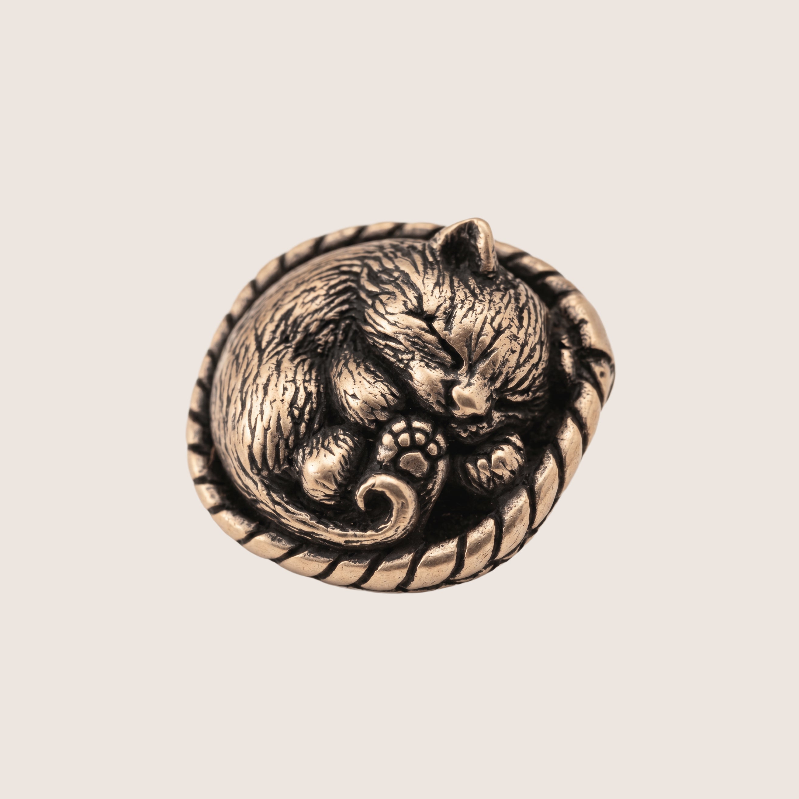 Sleeping Cat in Basket – Bronze Miniature, Desk Decor & Keychain