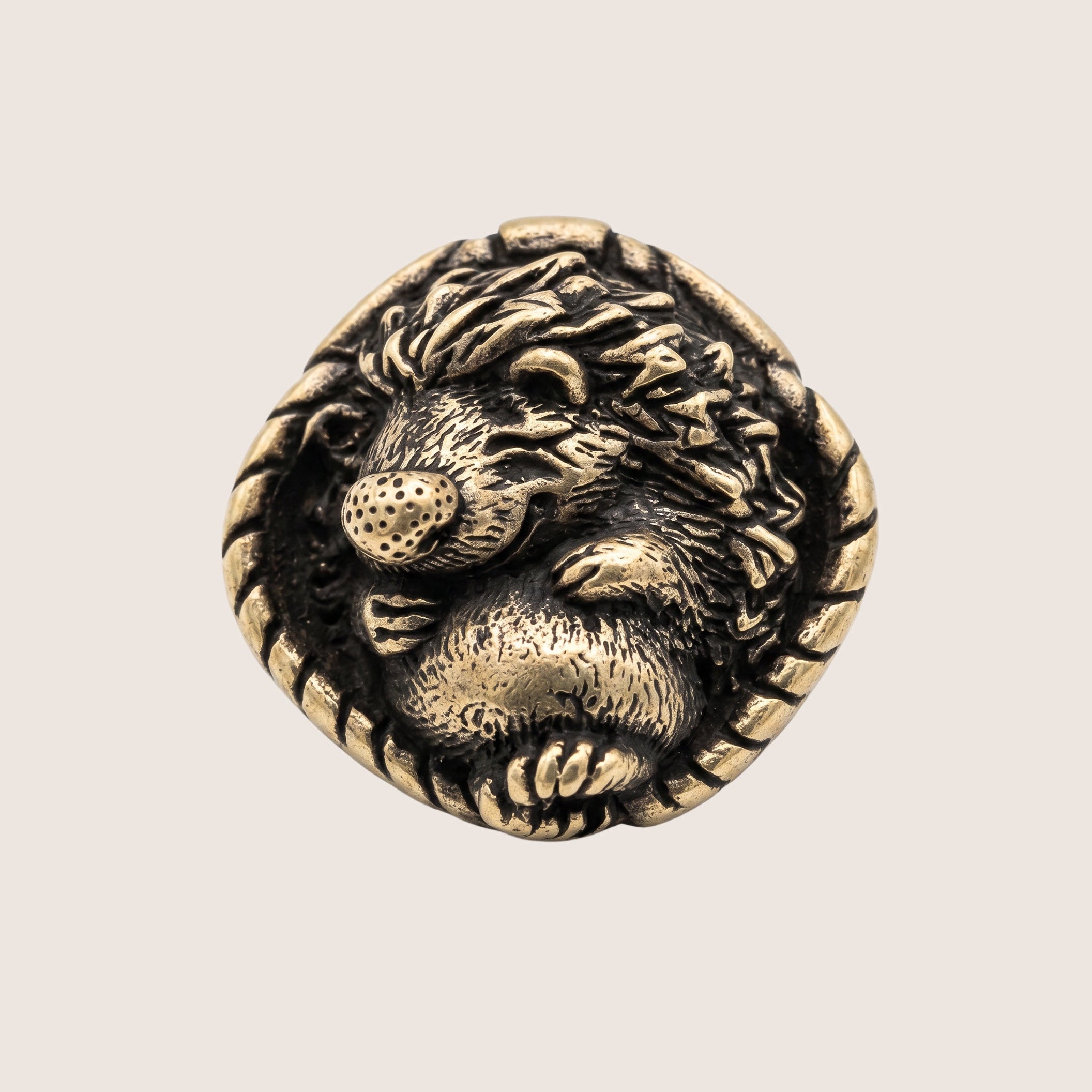 Sleeping Hedgehog in Basket – Bronze Miniature, Desk Decor & Keychain