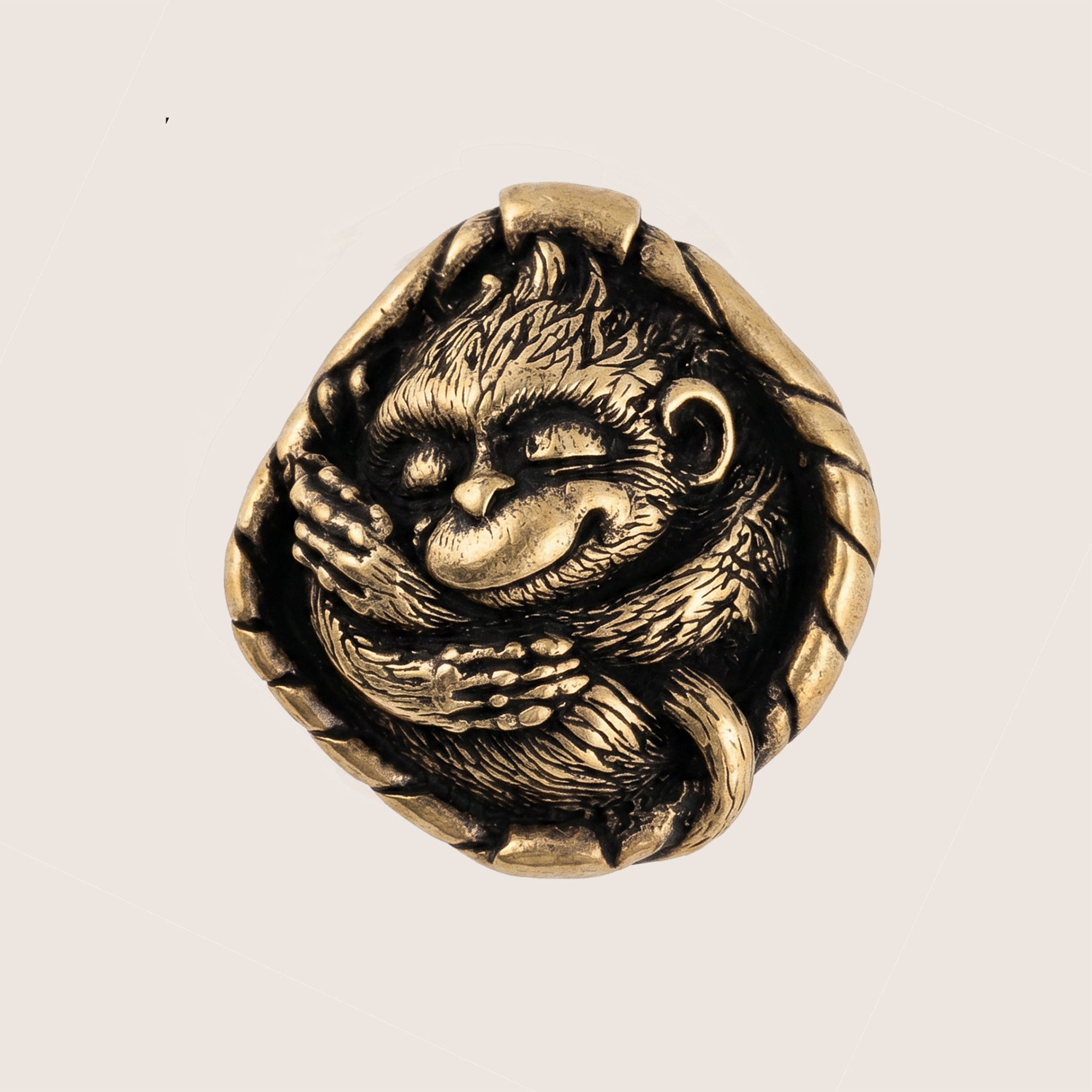 Sleeping Monkey in Basket – Bronze Miniature, Desk Decor & Keychain