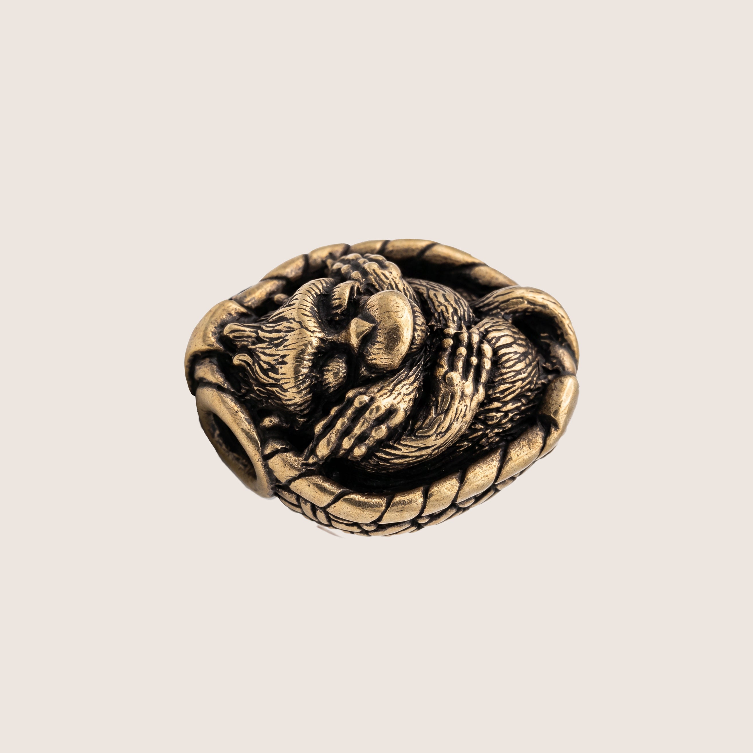 Sleeping Monkey in Basket – Bronze Miniature, Desk Decor & Keychain