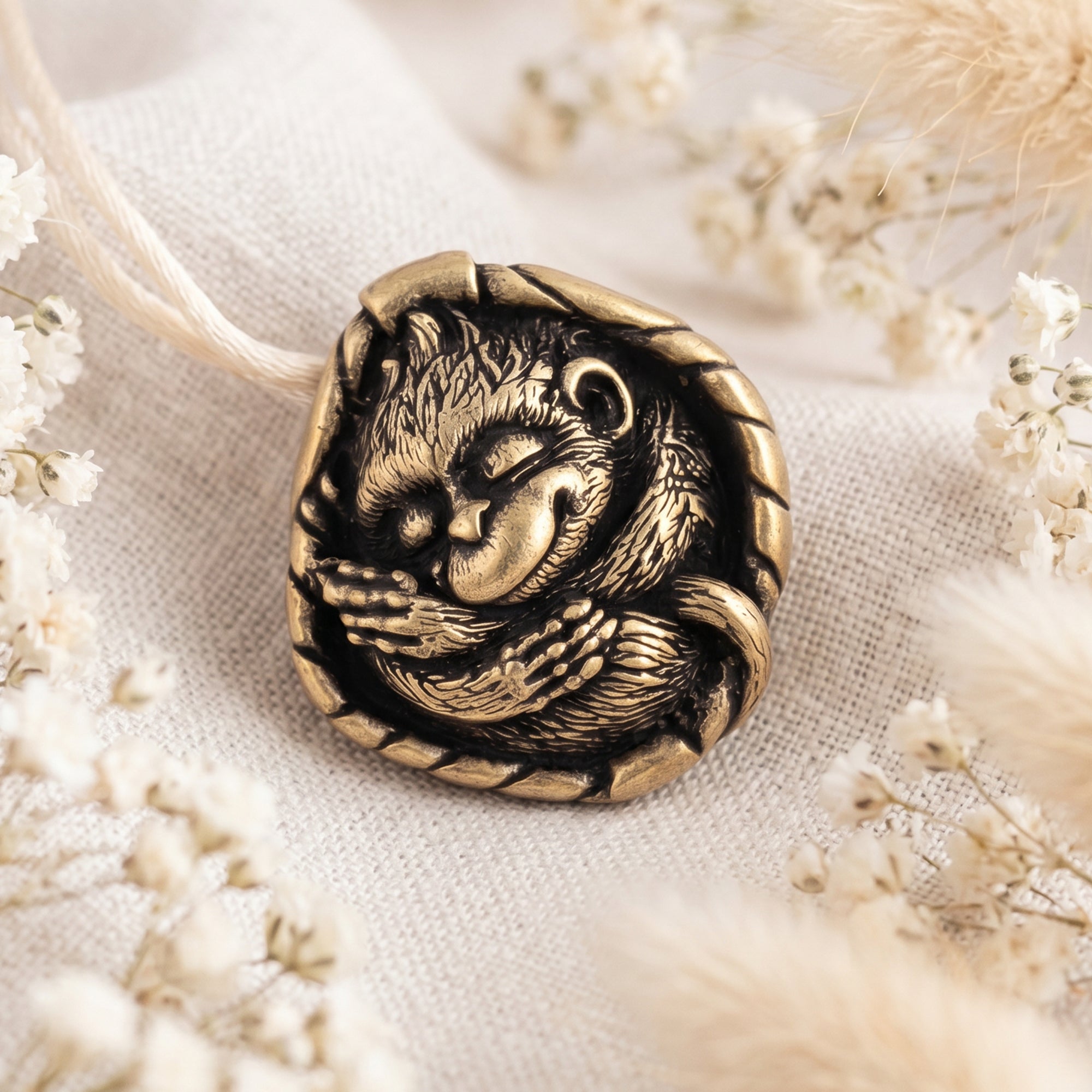 Sleeping Monkey in Basket – Bronze Miniature, Desk Decor & Keychain