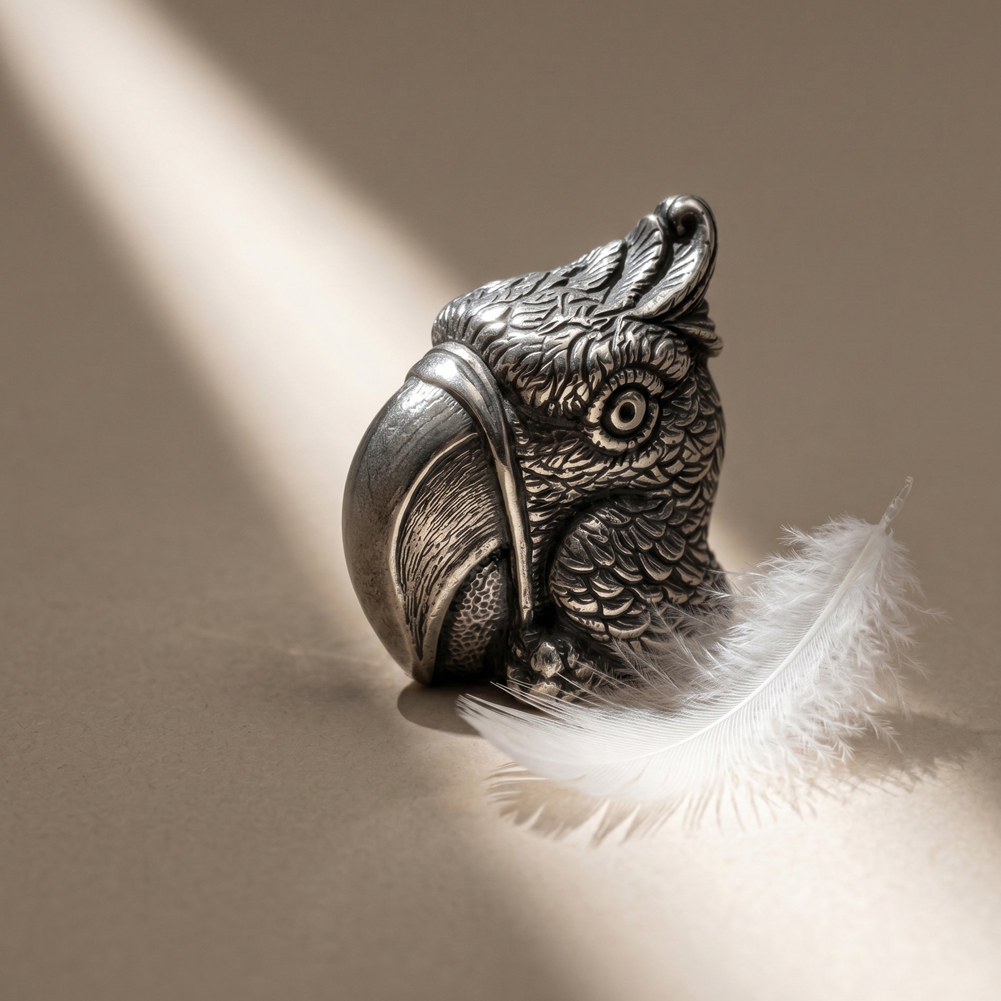 Parrot Silver-plated Bronze Figurine – Handmade Miniature Sculpture