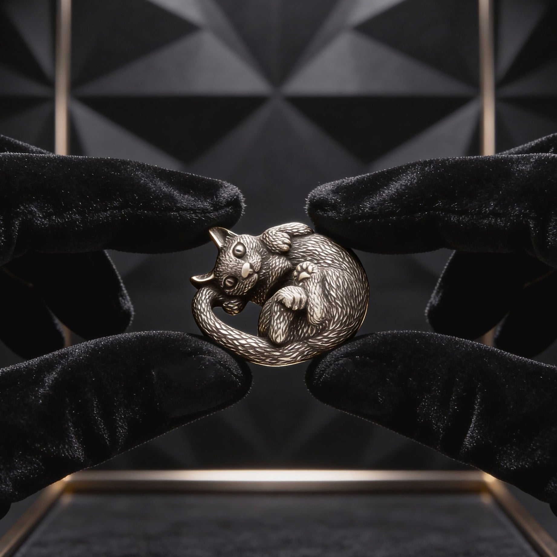 Cat Bronze Miniature – Handmade Figurine & Wearable Pendant