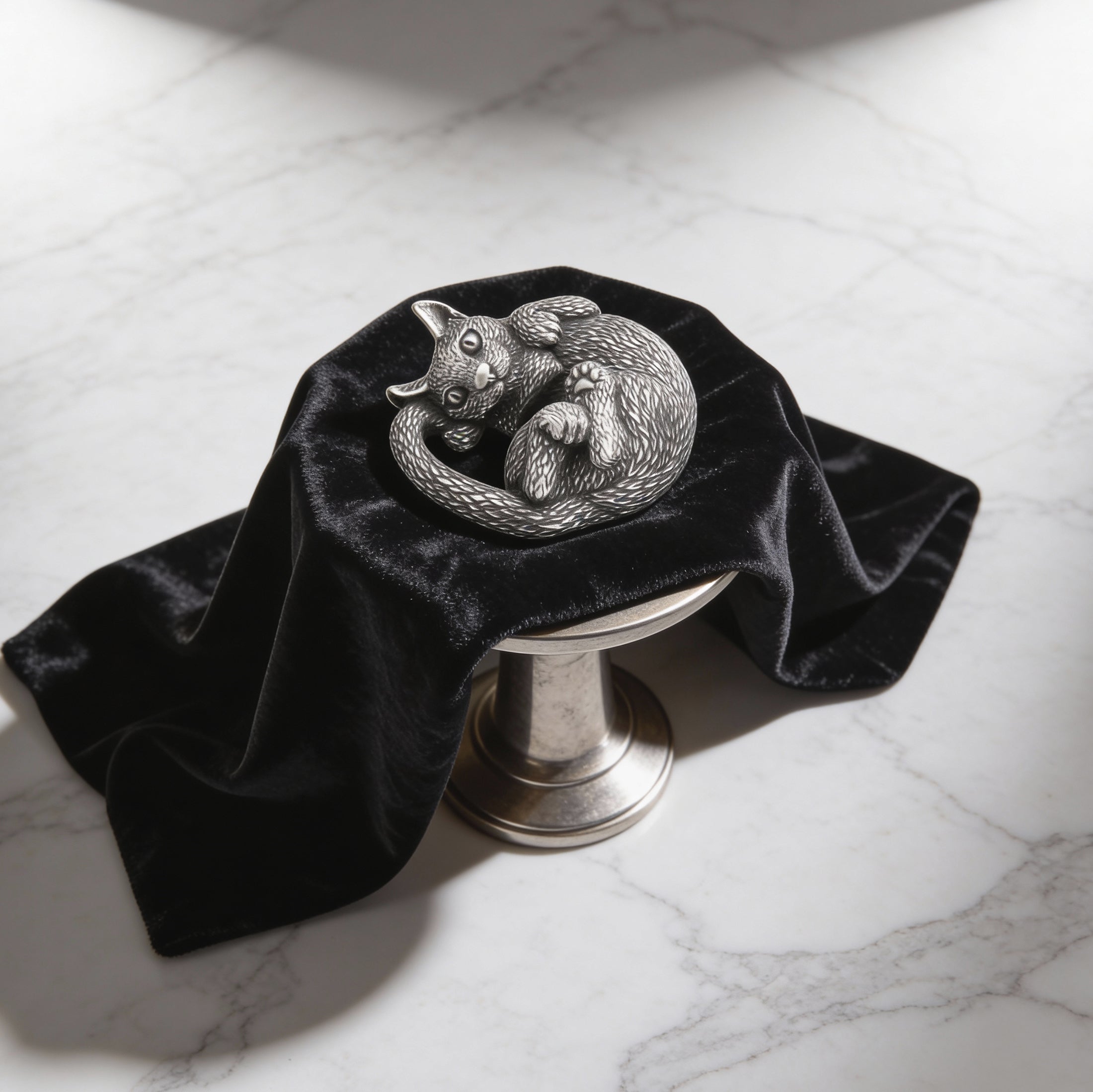 Cat Silver-plated Bronze Miniature – Handmade Figurine & Wearable Pendant